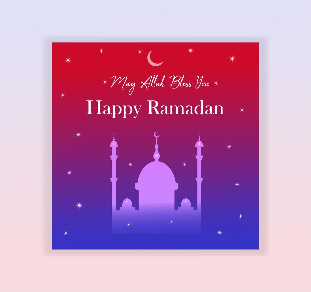 Bright Gradient Ramadan Kareem Card with Mosque Silhouette vector