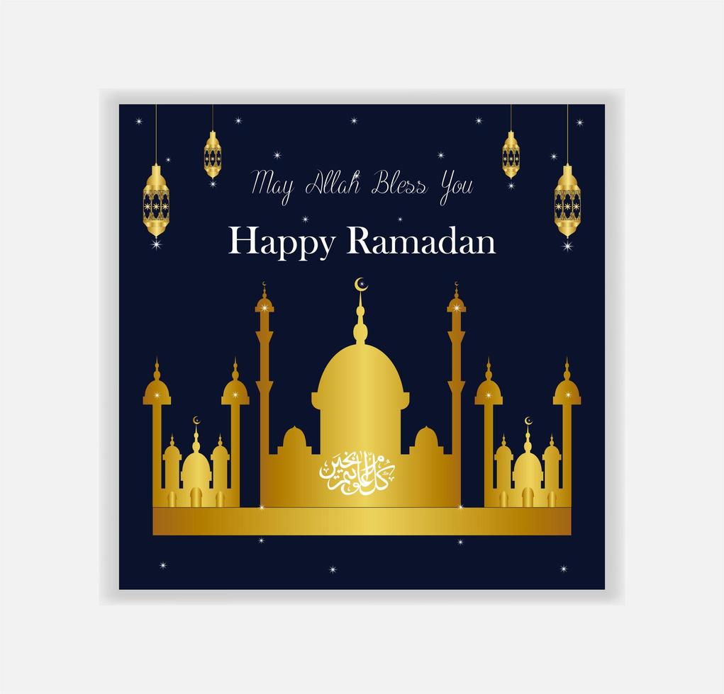 Ramadán Kareem Golden Mosque para publicación en redes sociales vector