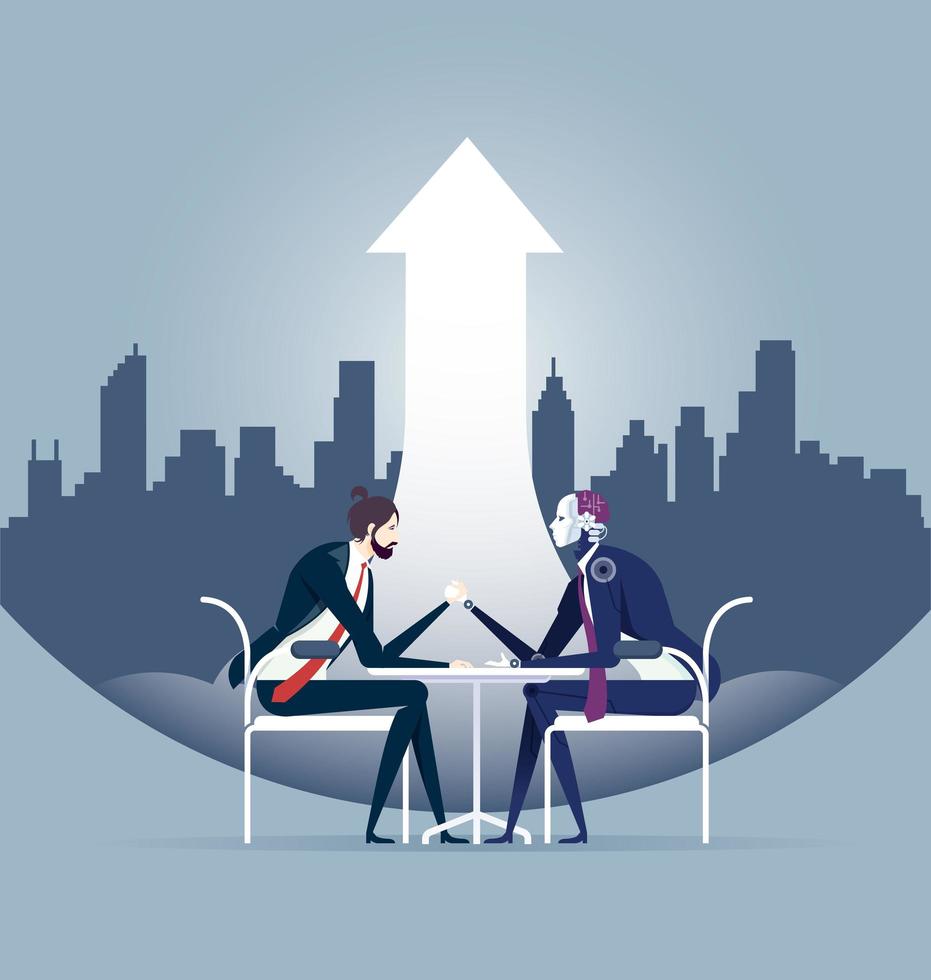 Business man and robot arm wrestling vector