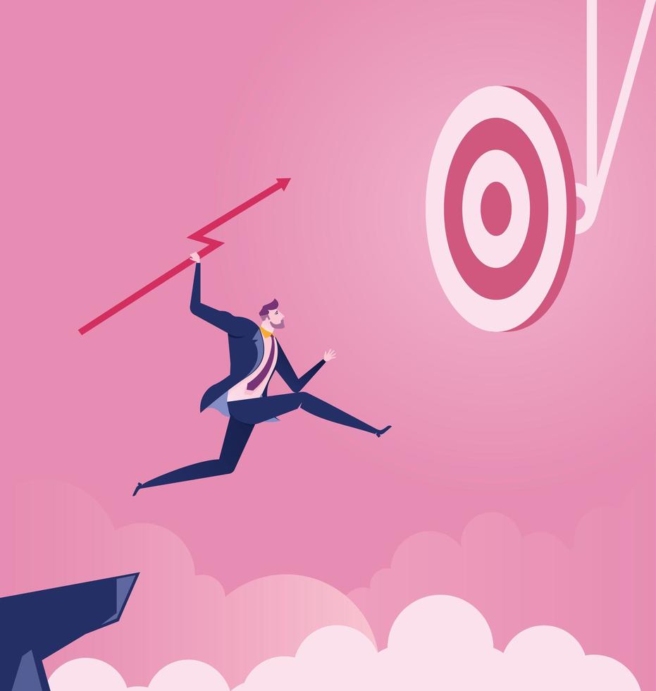 Jumping business man throwing spear to target vector