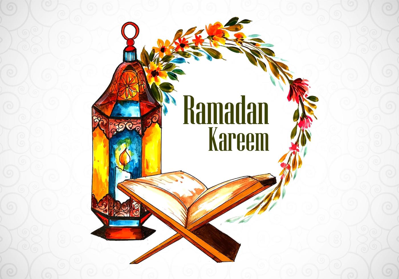 Decorative Hand Painted Ramadan Greeting  vector