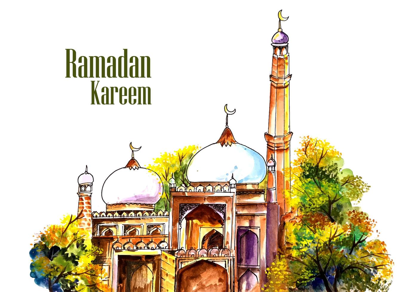 Hermosa mezquita fondo de pintura de Ramadán vector