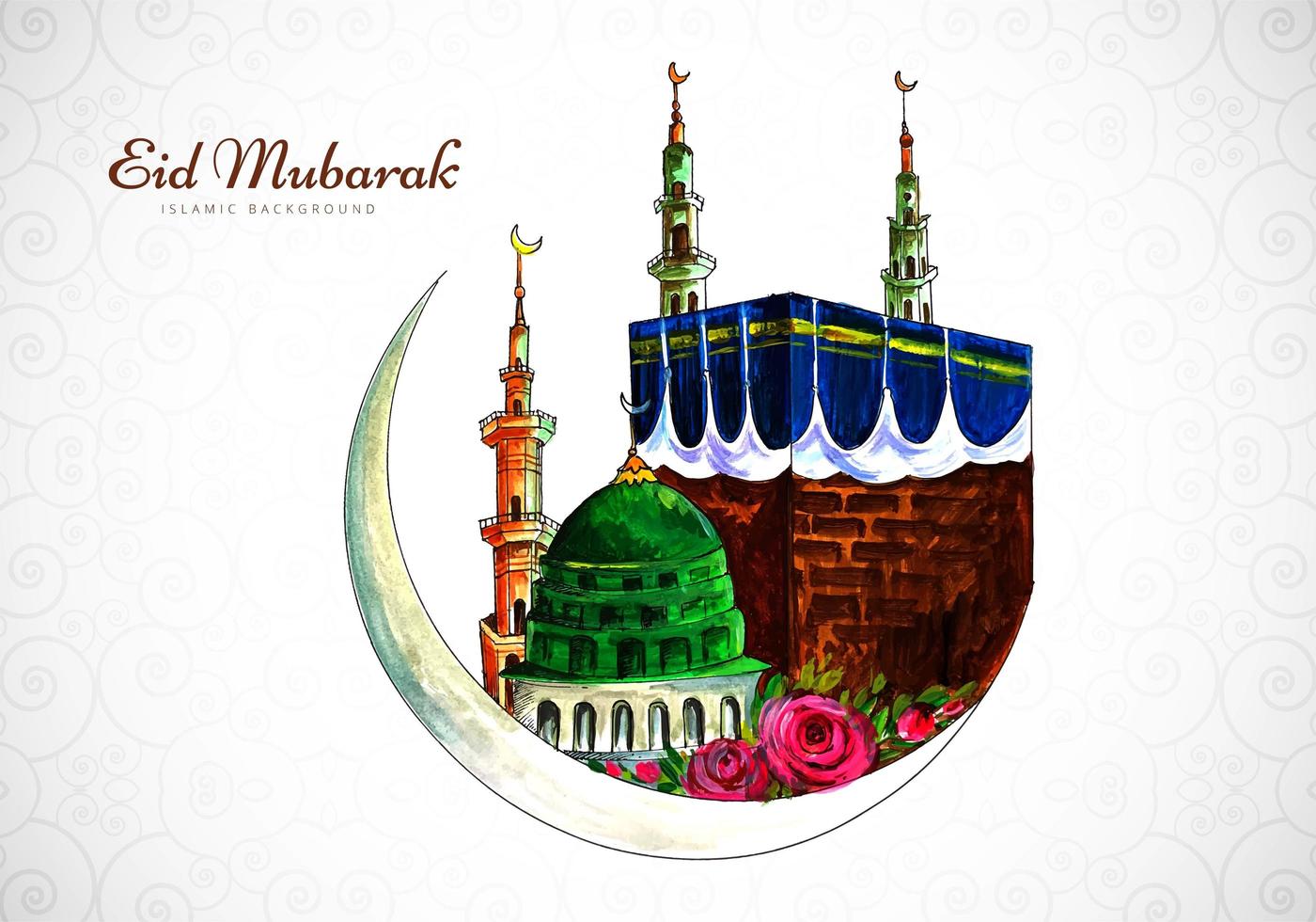 Watercolor Eid Mubarak Greeting Collage  vector