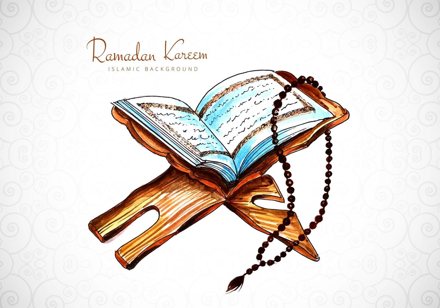 saludo de Ramadán Kareem con diseño de libro de acuarela vector