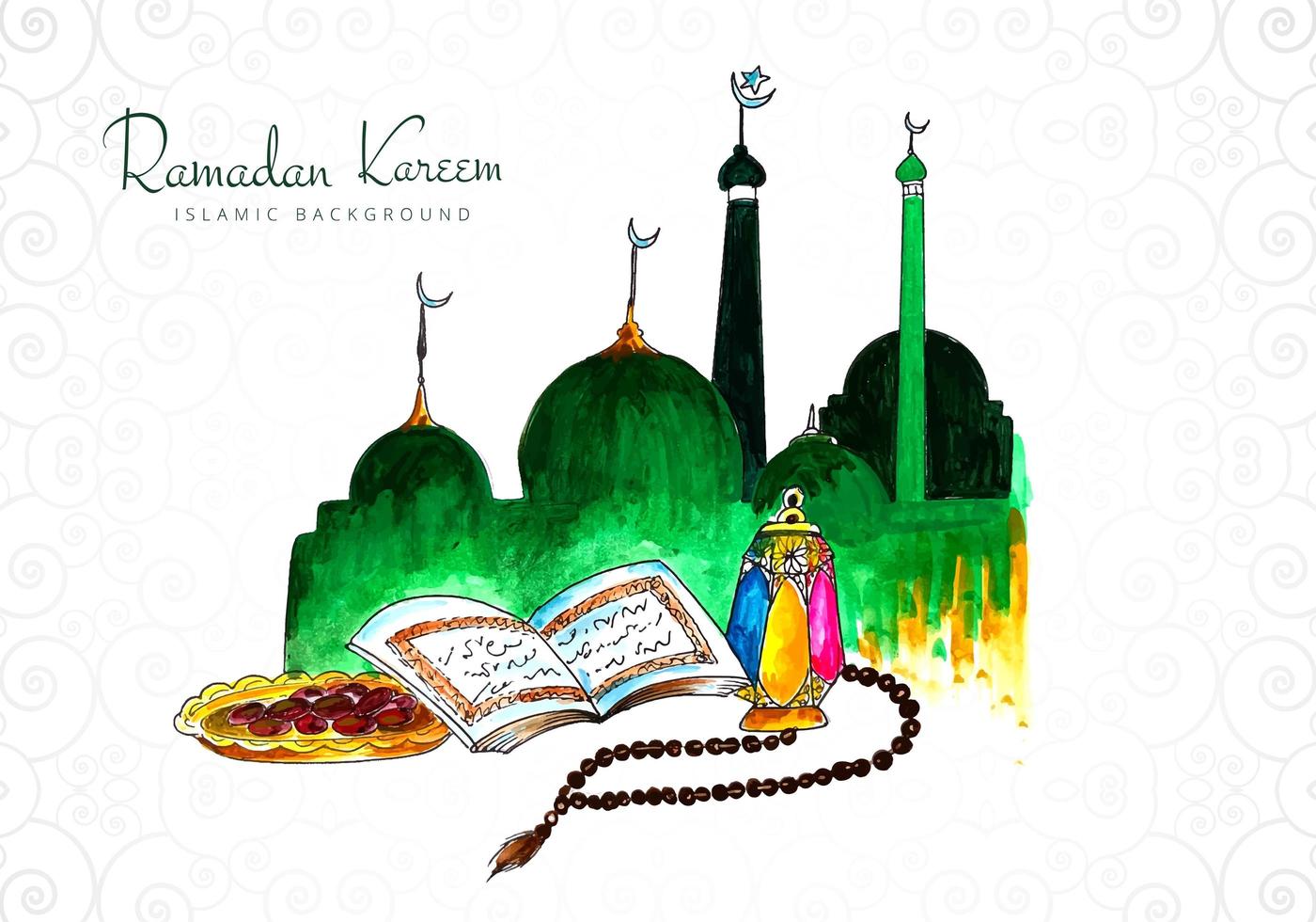 Colorful Hand Drawn Ramadan Kareem Greeting vector