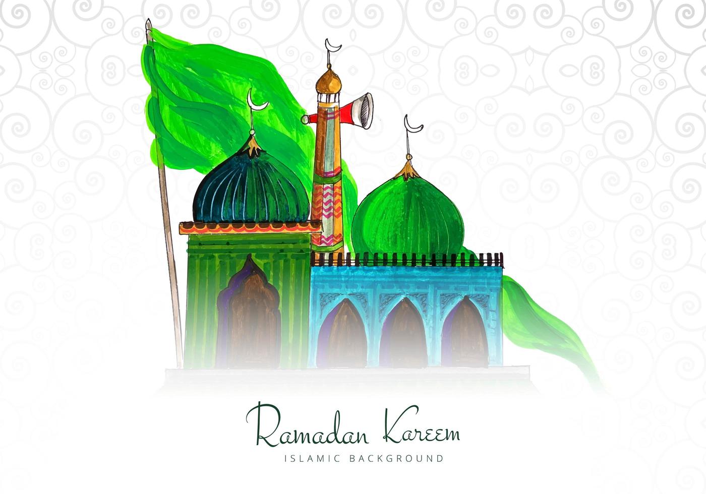 Ramadan Kareem fondo coloreado a mano vector