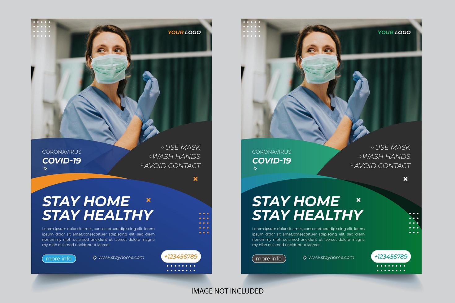 Blue and Green Gradient Coronavirus Flyer Set vector