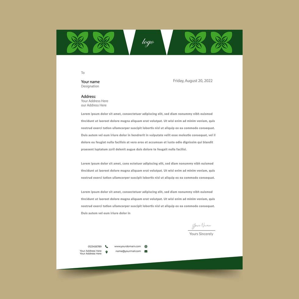 Green Floral Header Letterhead Template vector