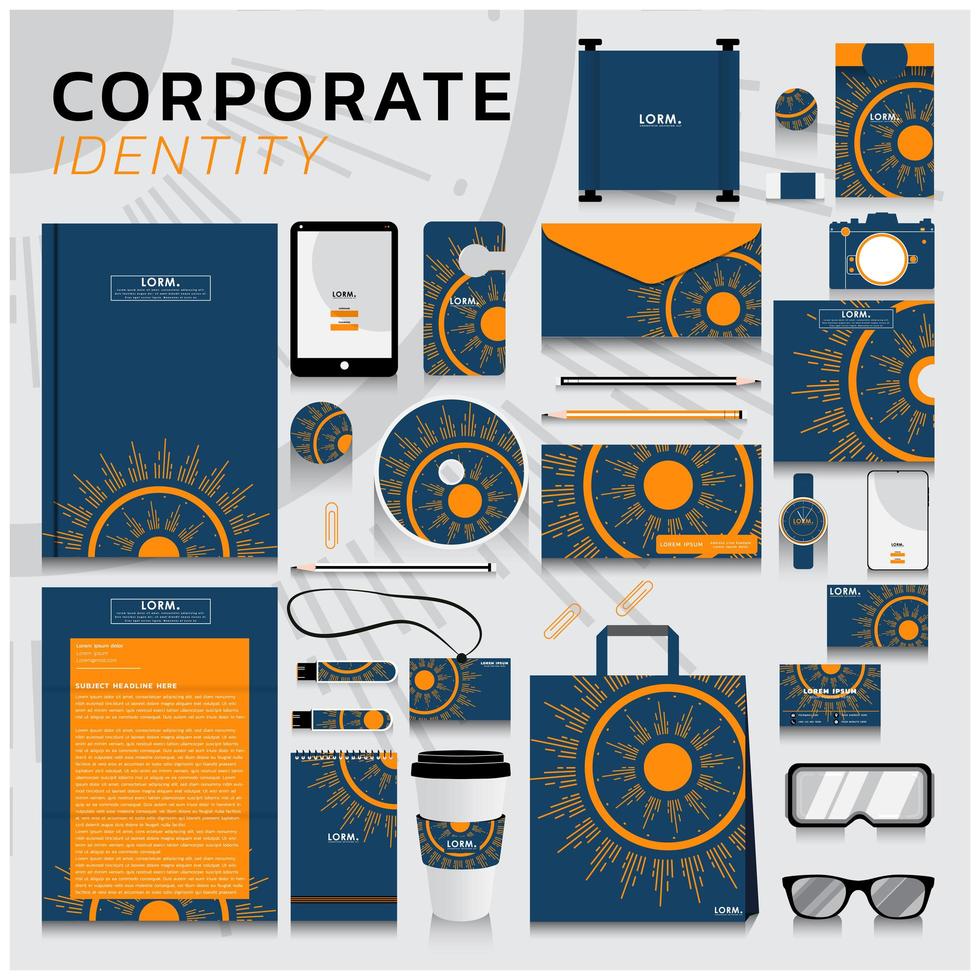 Identidad corporativa con diseño abstracto de sol vector