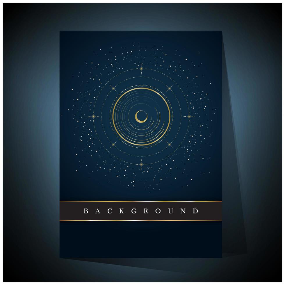 Golden concentric circle and moon space background vector