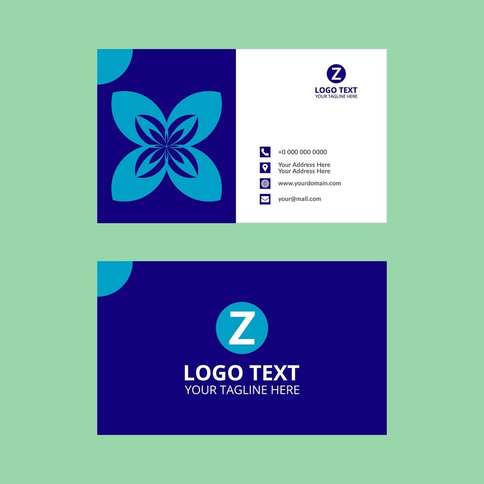 Light Blue Floral Shape on Blue Business Card vector