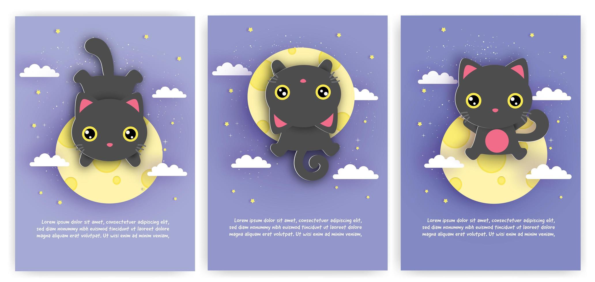 tarjetas de cumpleaños con gato negro en luna vector