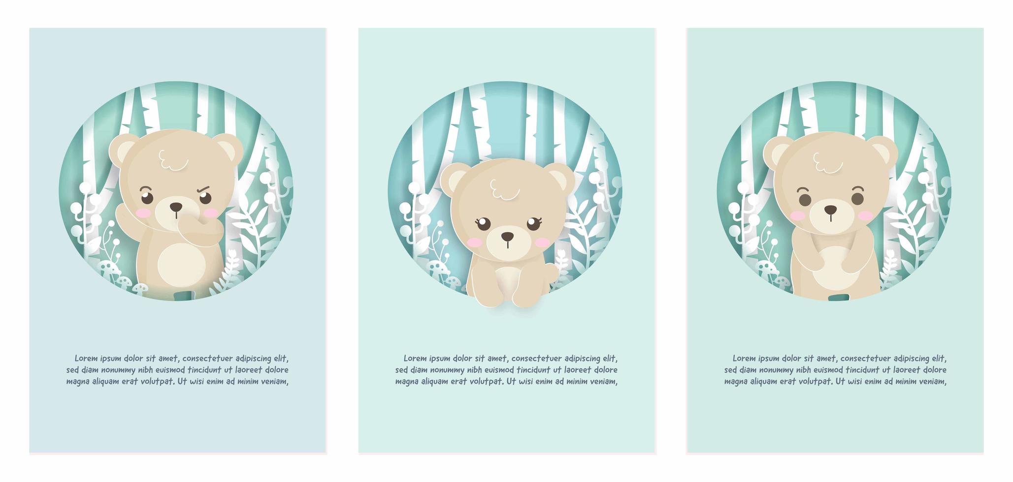 Card set with bear in forest scene vector