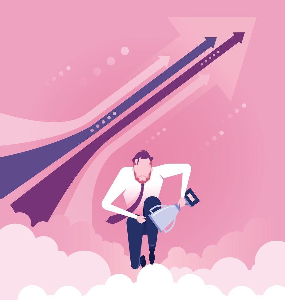 Business man running with trophy vector