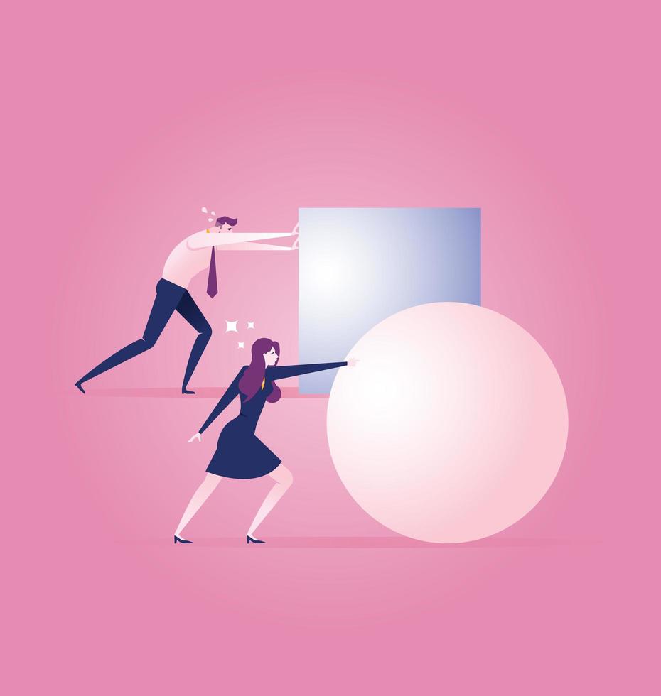 Businesswoman rolling a ball leading the race  vector