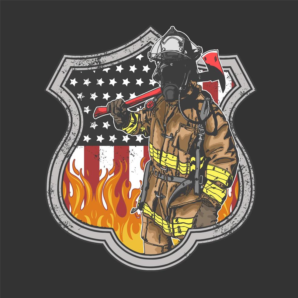 diseño de insignia de bombero americano vector