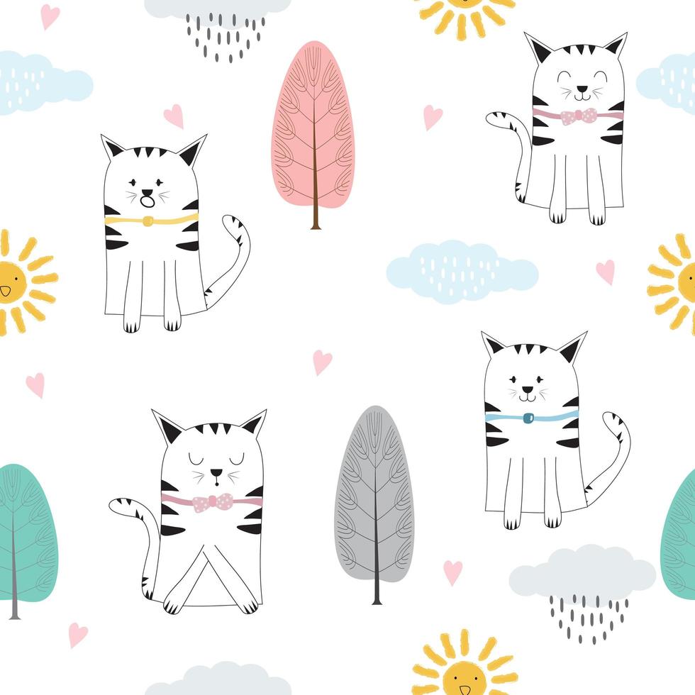 Hand Drawn Seamless Cat Pattern vector