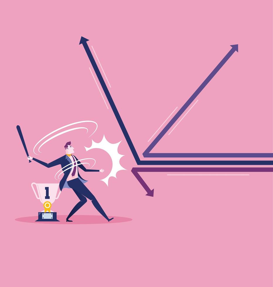 Businessman Swinging Baseball Bat hit the arrow vector