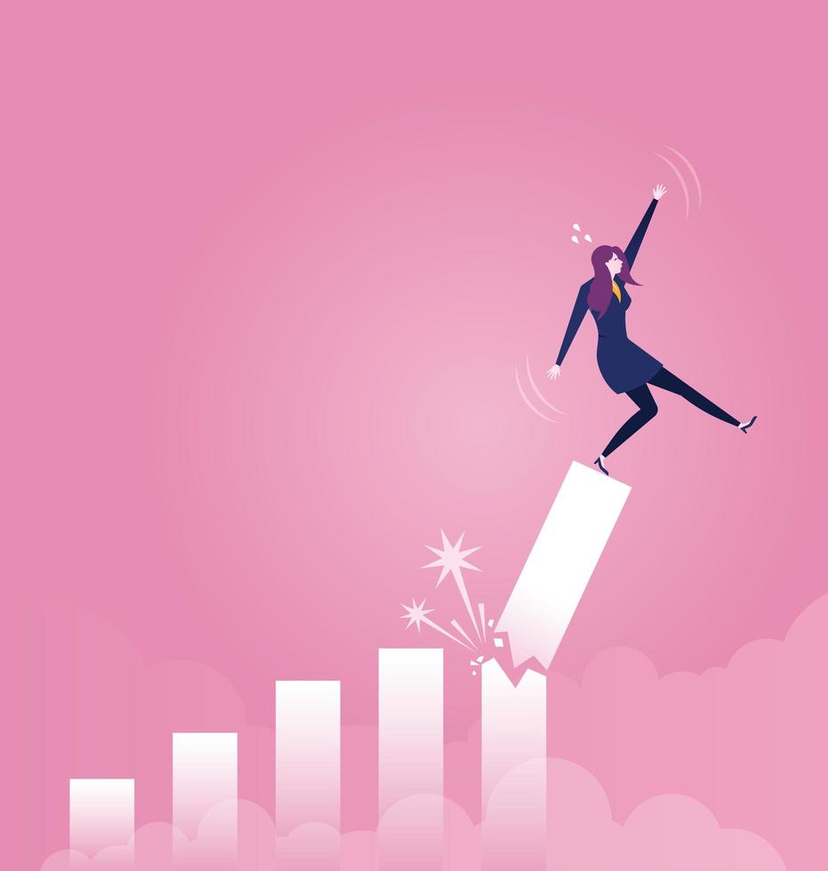 Businesswoman falling down from broken growth rate diagram  vector