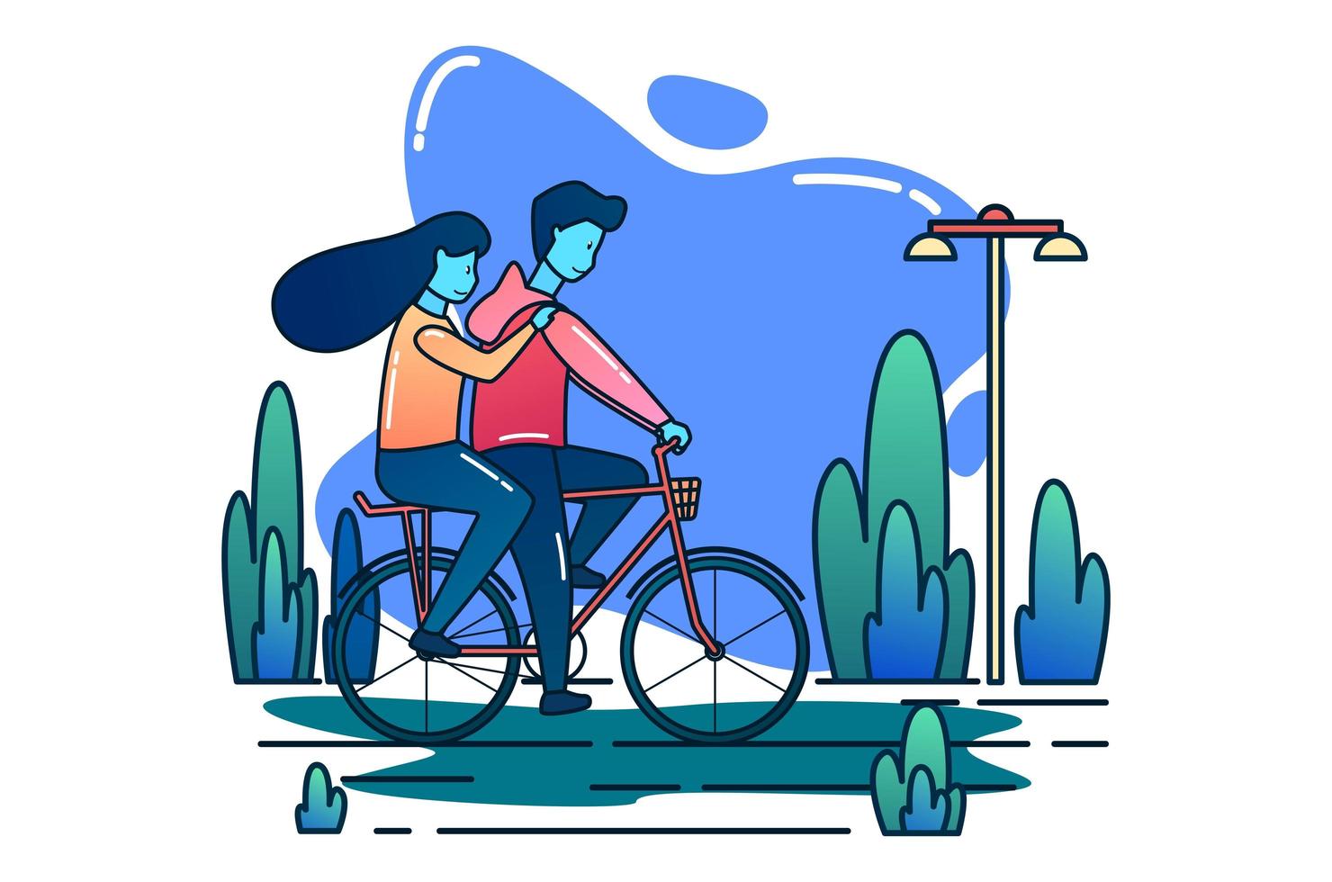 Boy and girl couple riding bicycle together vector