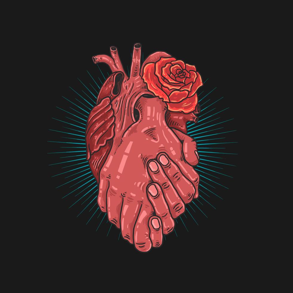 One Heart Hands Together Support Design  vector