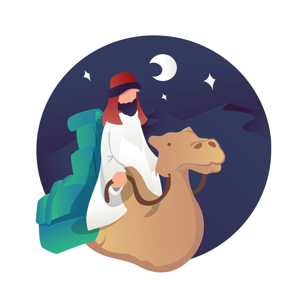 Arab muslim man ride camel illustration concept vector