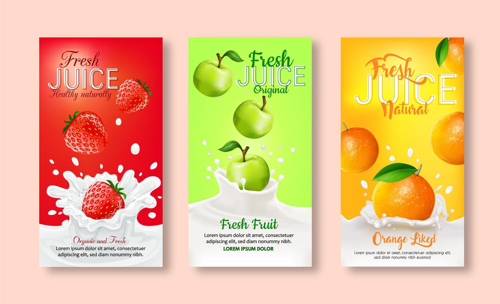 Set of labels for fruit juice. vector