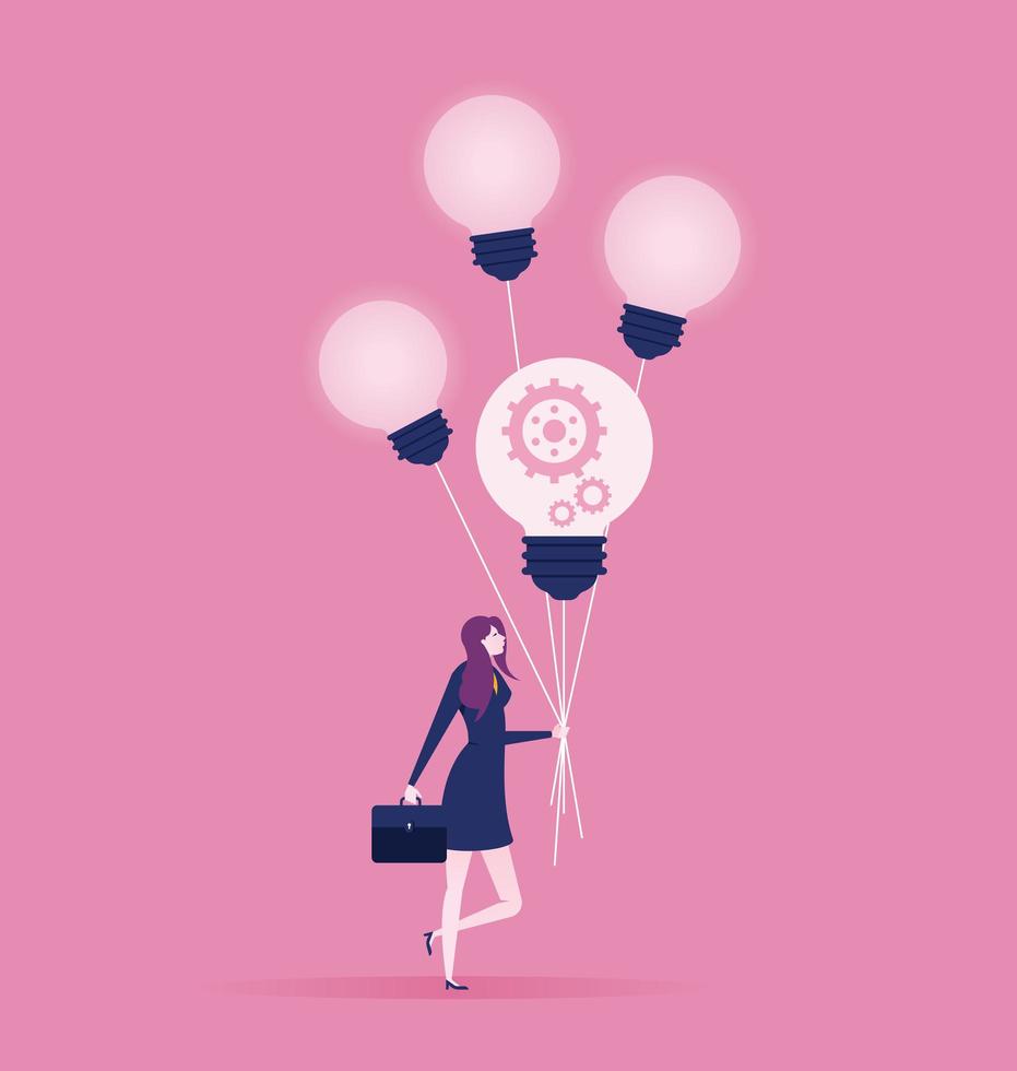 Businesswomen walking with four flying light bulbs vector