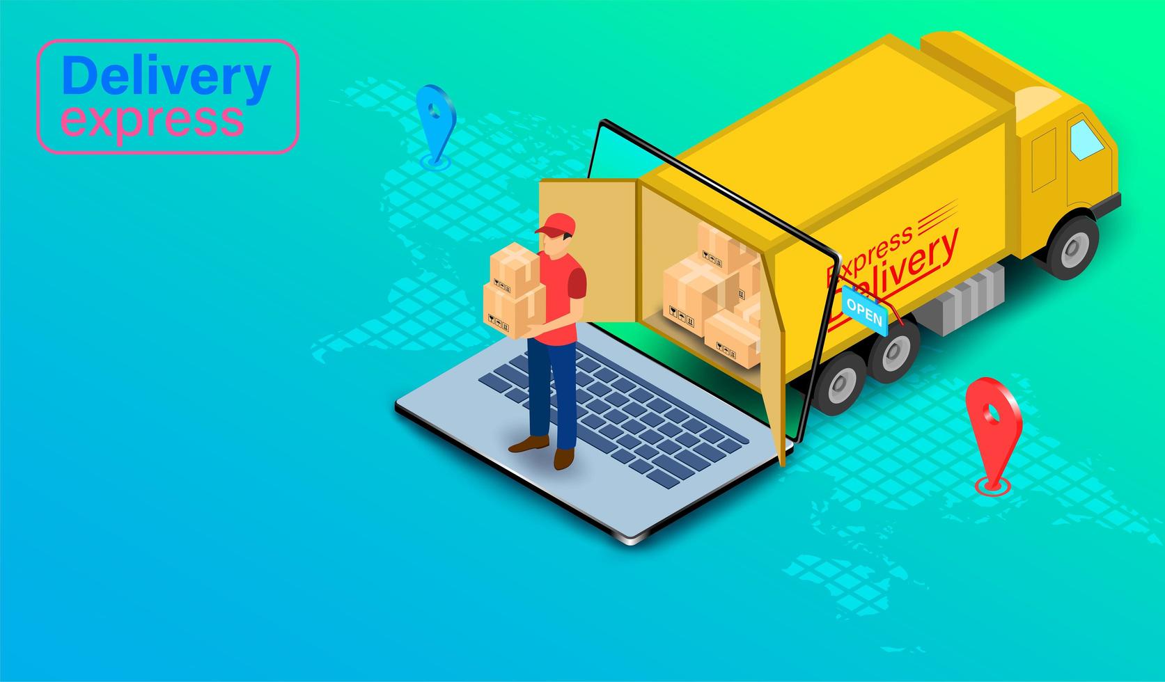 Delivery Express by Parcel Delivery Person with Truck  vector