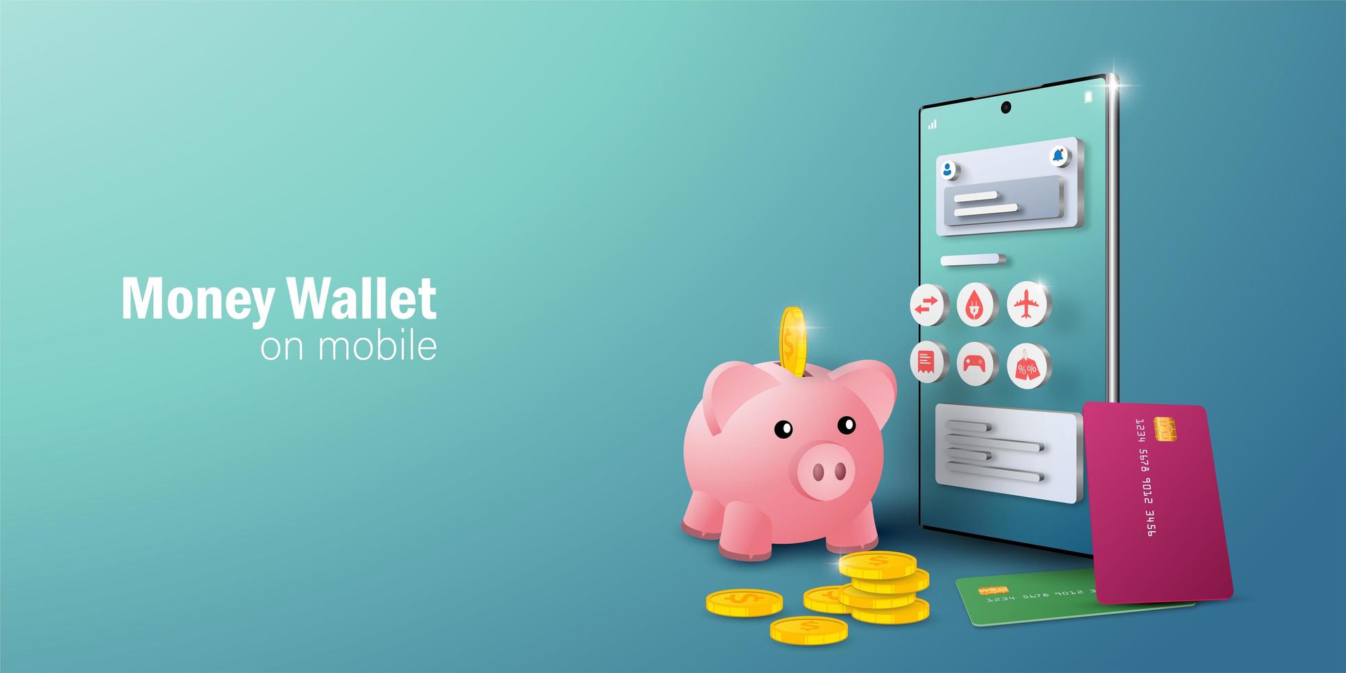 E-wallet application on mobile smartphone for online transaction and billing vector