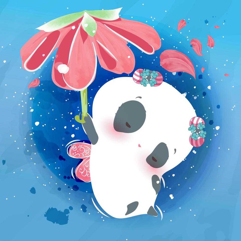 Little panda animal and sky flower vector