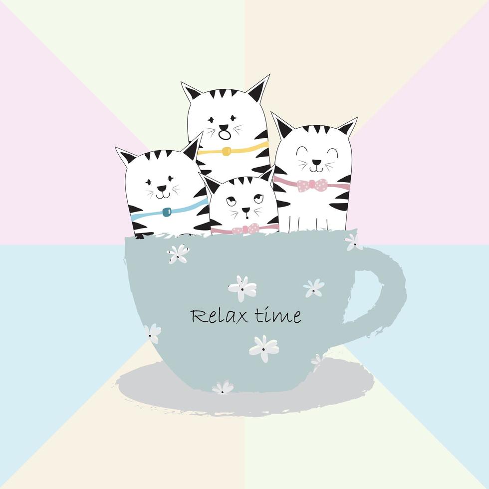 Cats in Big Coffee Cup vector