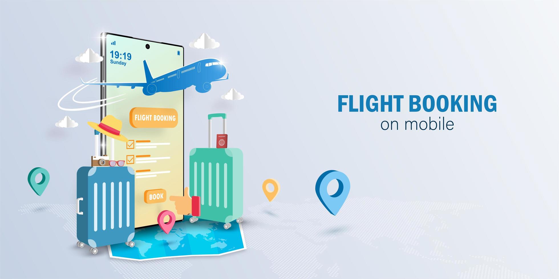 Online Flight Booking on Smartphone application vector