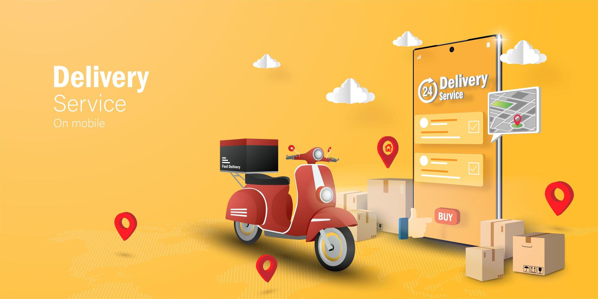 E-commerce concept, Delivery service on mobile application vector