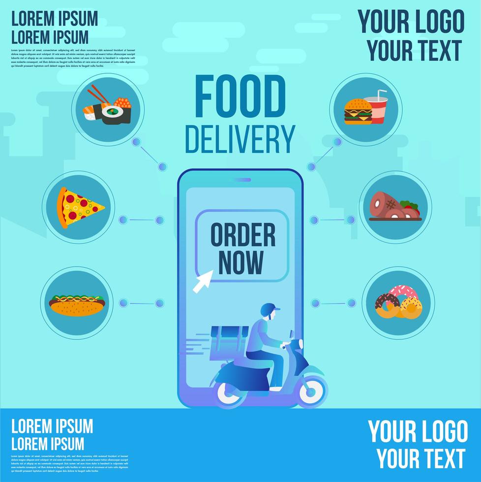 Food delivery design by scooter on a smartphone app order now tracking vector