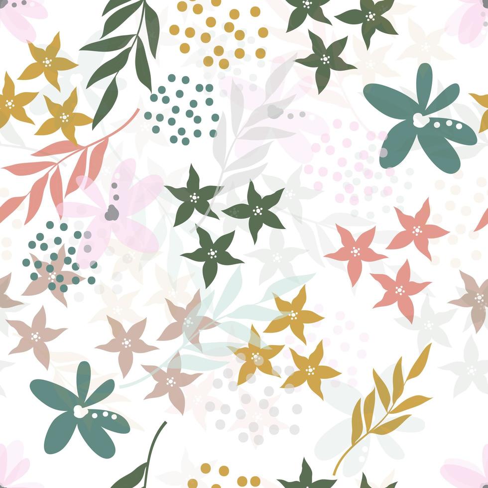 Abstract Pastel Floral and Leaves Pattern vector