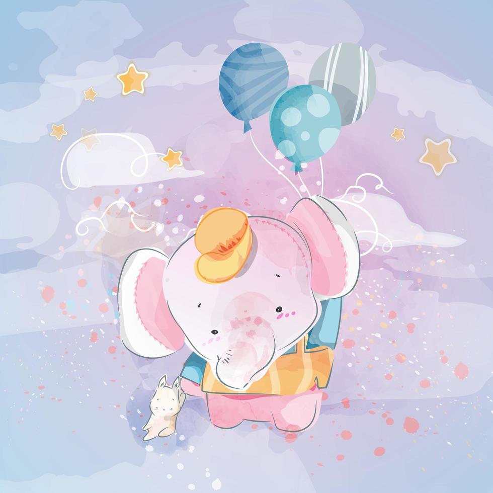 Elephants in the sky with balloons  vector