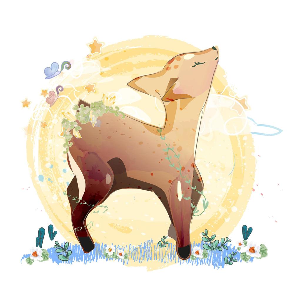 Deer in the flower fields vector