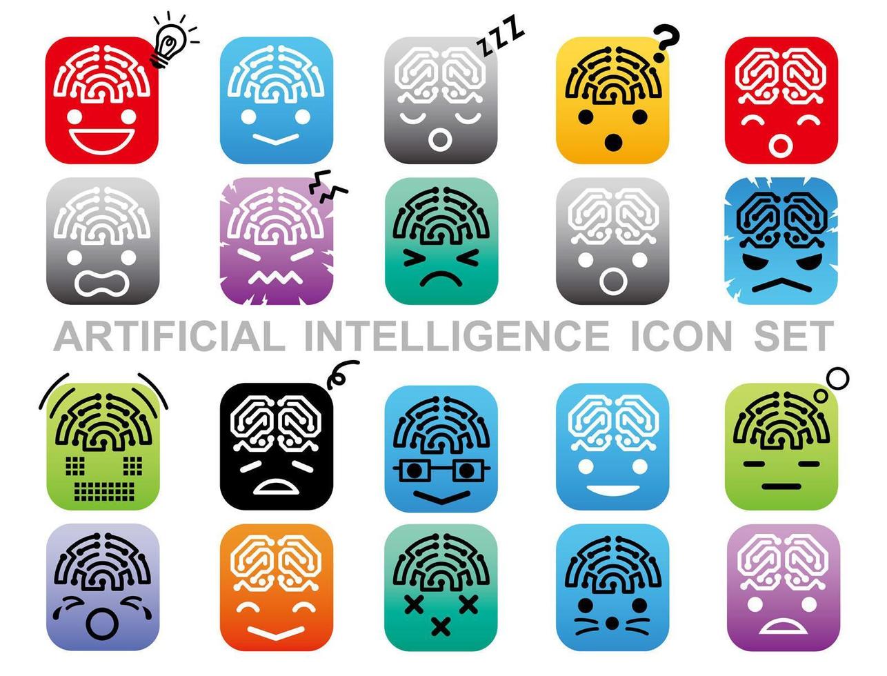 Conjunto de iconos de inteligencia artificial aislado en un fondo blanco. vector