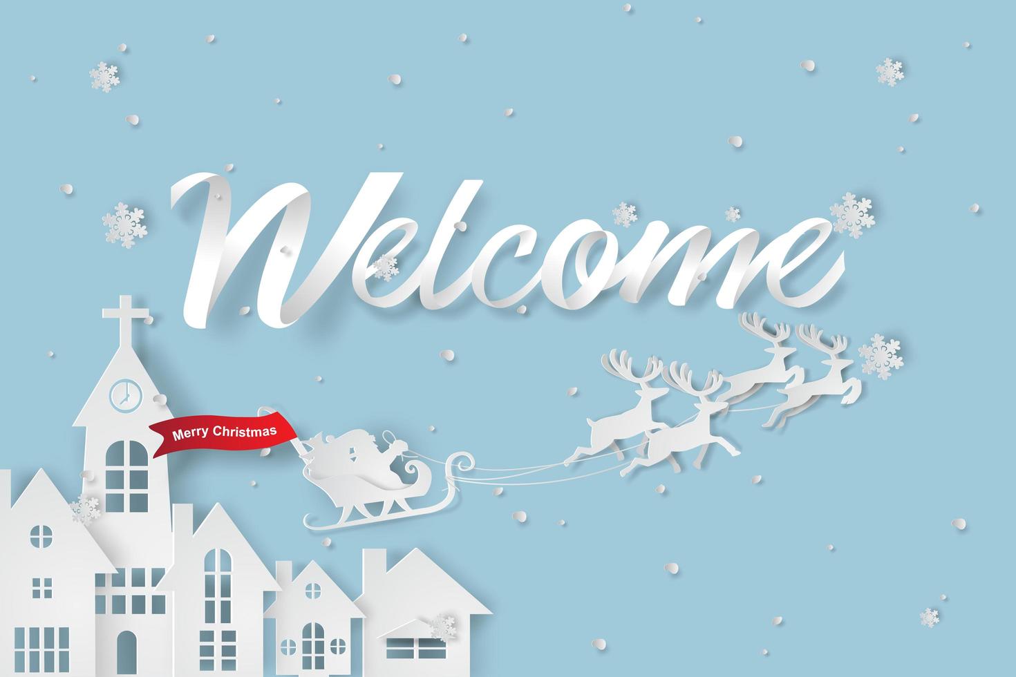 Paper art of welcome to Christmas day background vector