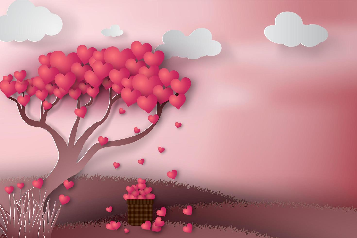 diseño de papel de árbol de corazón de San Valentín vector