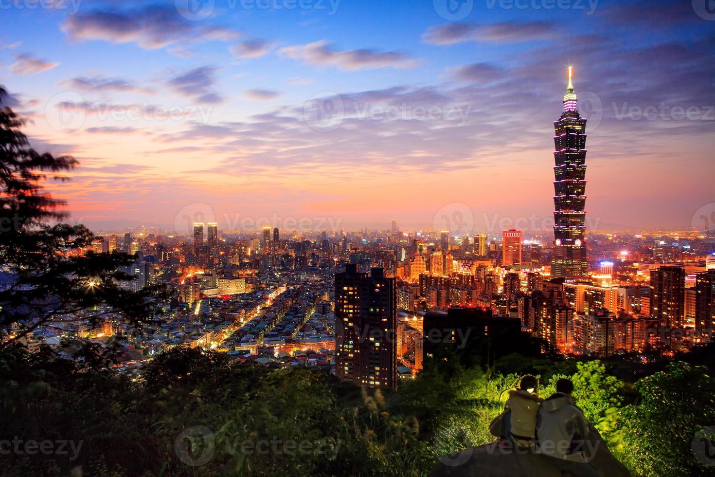 Landscape view of Taipei city at dusk photo