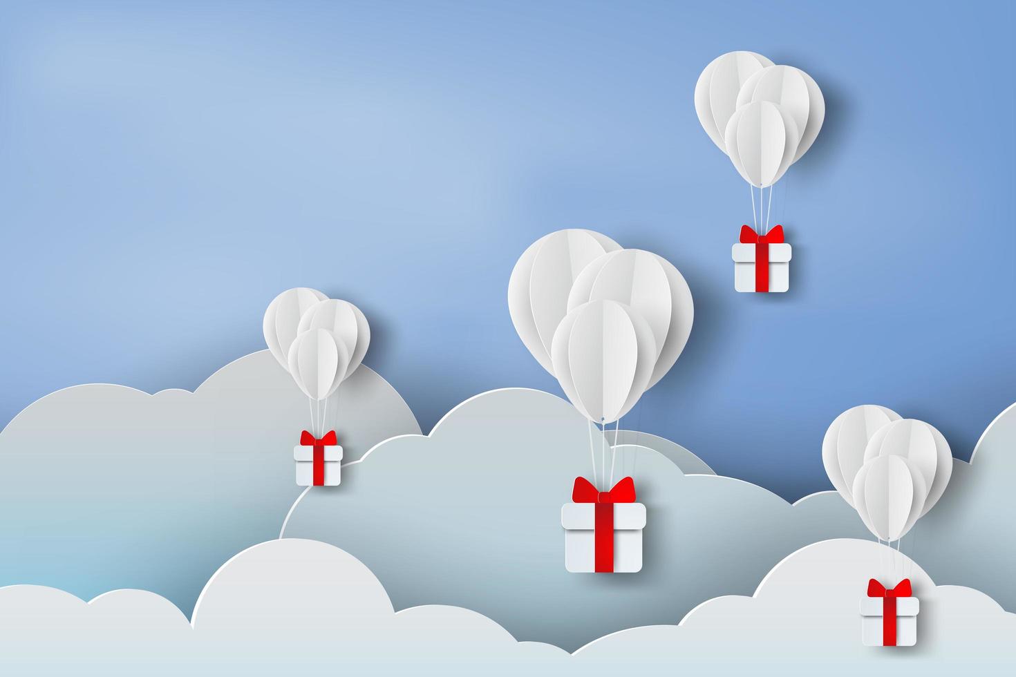 Globos de papel 3D con regalos en las nubes vector