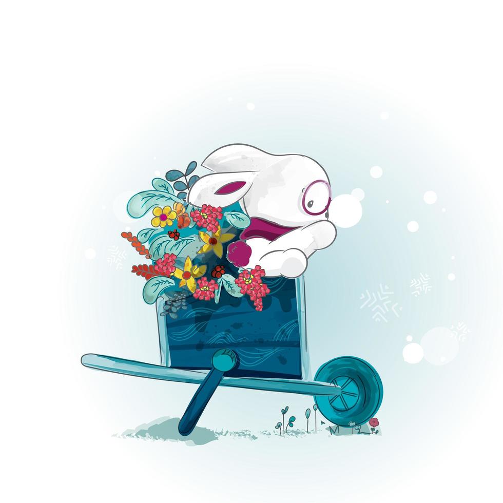 Rabbit in a flower cart vector