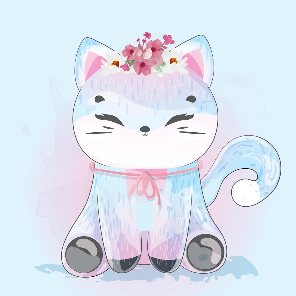 Cat with flower crown vector