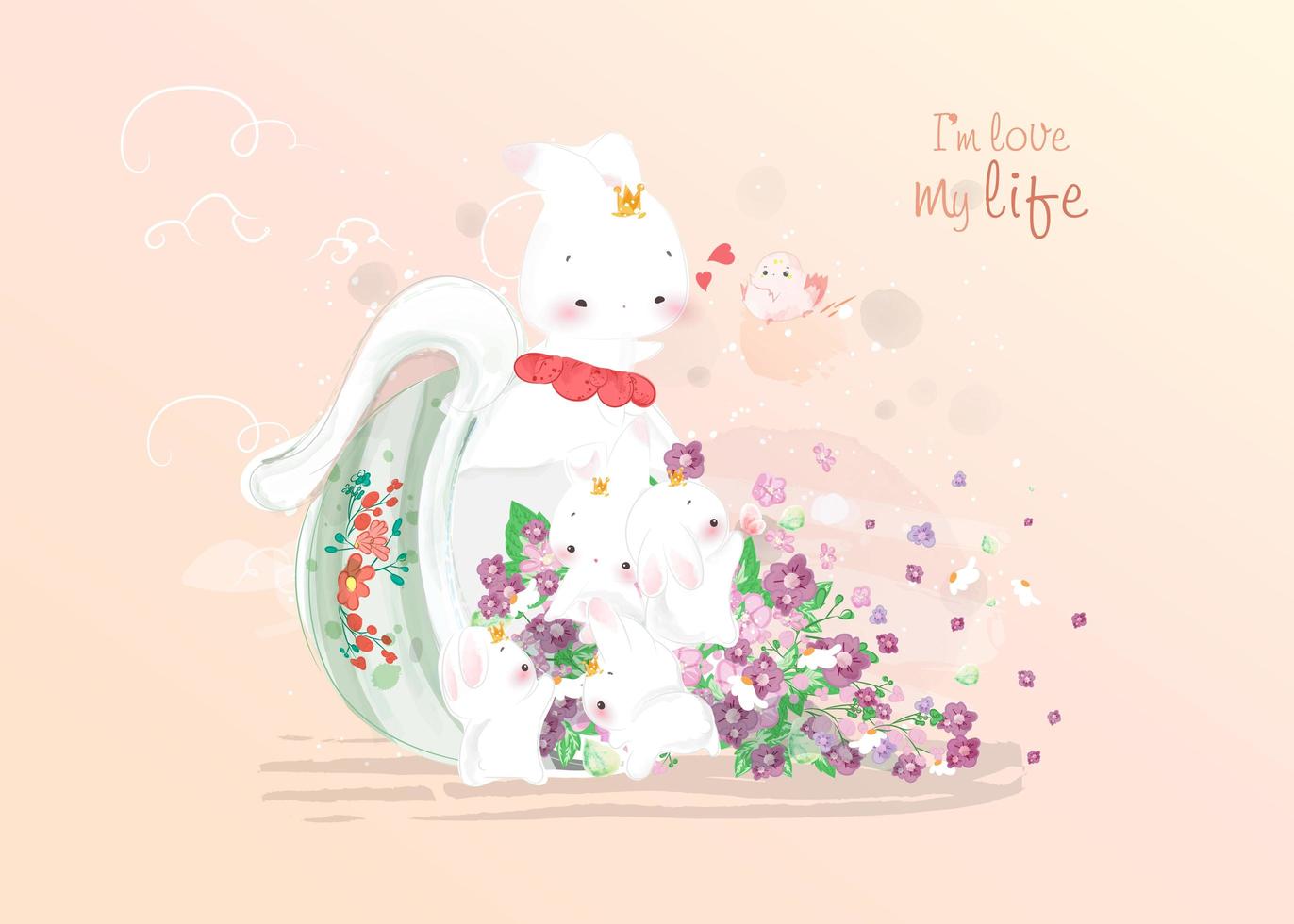 Bunny with a cup full of flowers vector