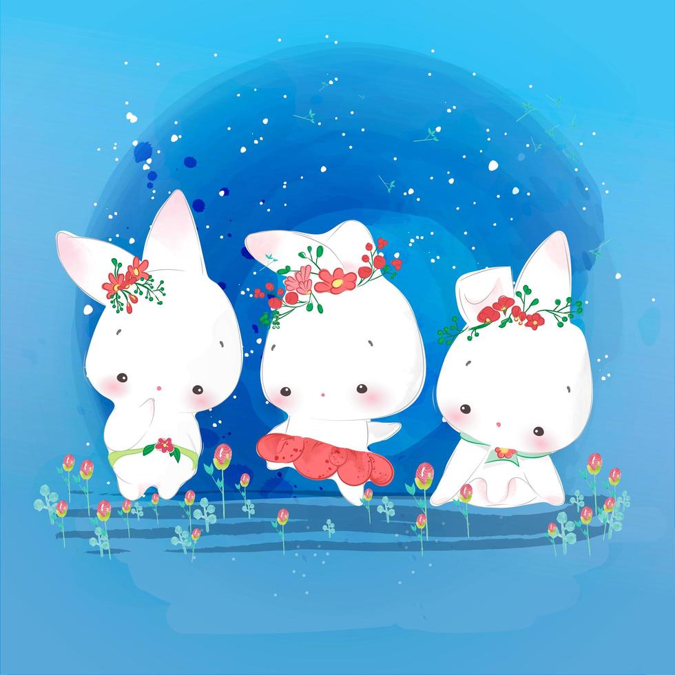 3 little rabbit animals vector