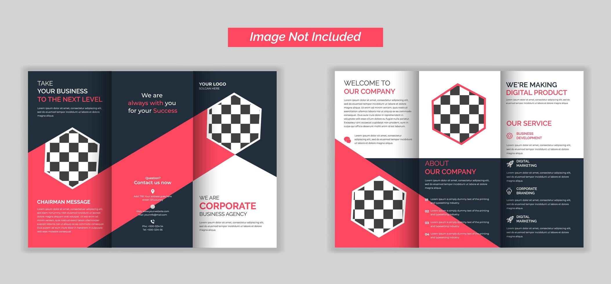 Corporate business agency trifold brochure with pink or red accent vector
