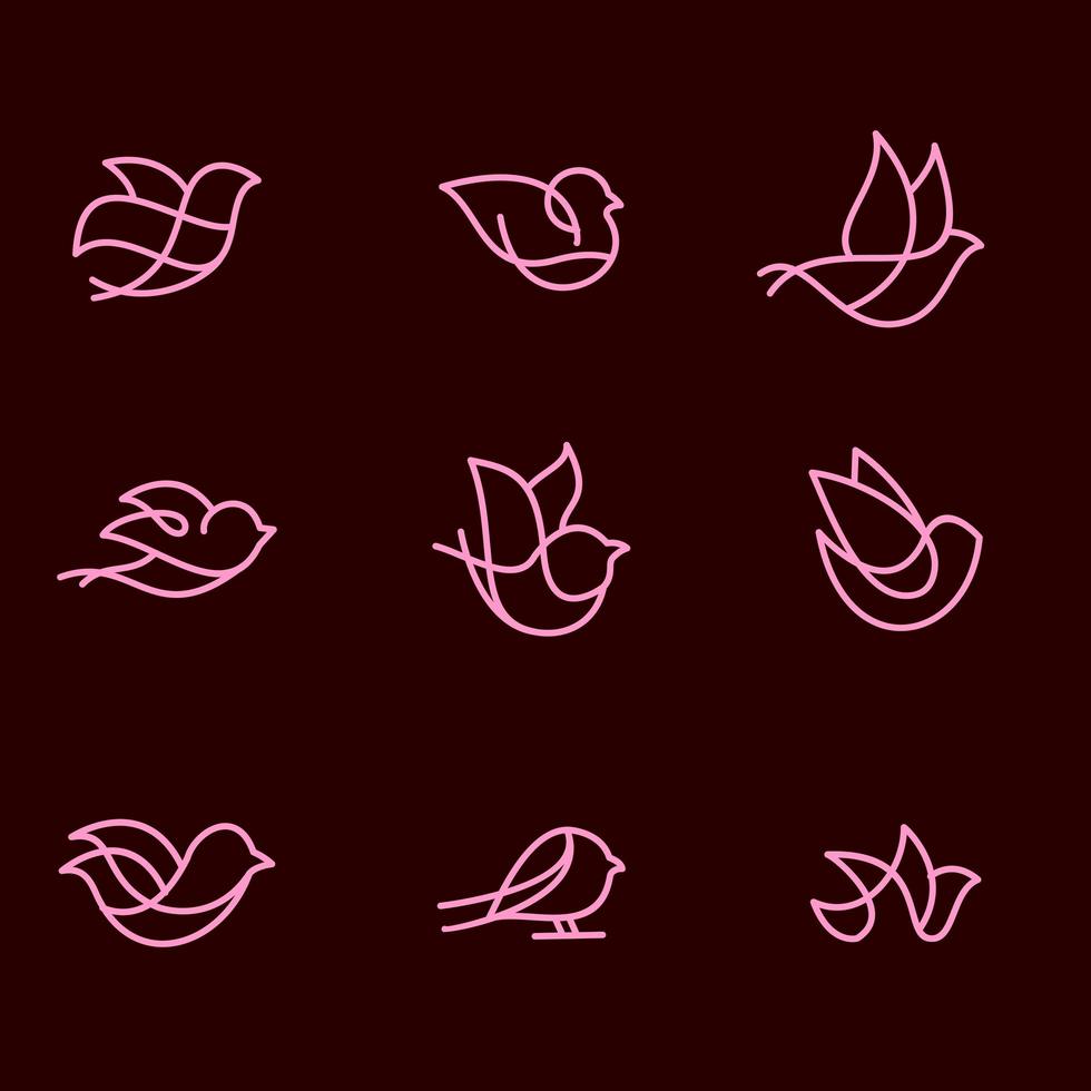 Bird Mono Line Logo Icon Set vector