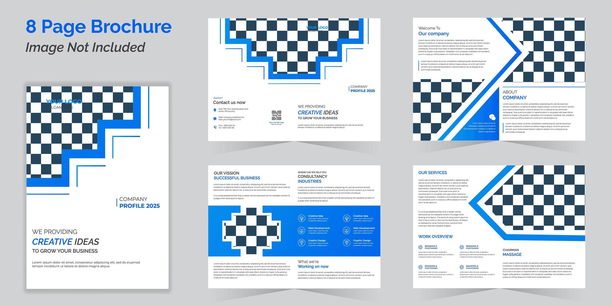 Business bi-fold blue brochure design template or magazine vector